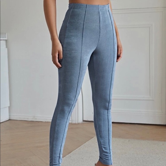 Leggings blue line solid high waist pants bottoms tights - Picture 4 of 5